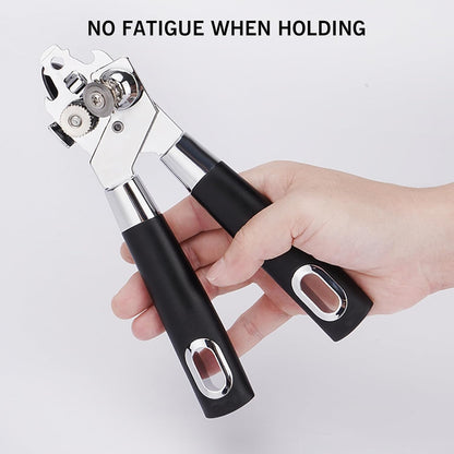 NileHome Can Opener, Stainless Steel Smooth Edge Manual Can Opener Classic Multifunction Can Opener Heavy Duty Kitchen Tool with Bottle Opener, Black&White