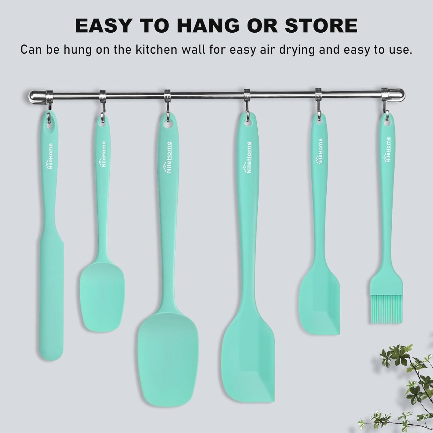 NileHome Silicone Spatula Set, 6 Pieces Food Grade Kitchen Utensils with Silicone Brush Heat Resistant Up to 600°F Dishwasher Safe BPA-Free Rubber Spatula for Scraping, Baking, Cooking, Mixing-Black