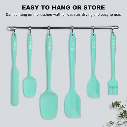 NileHome Silicone Spatula Set, 6 Pieces Food Grade Kitchen Utensils with Silicone Brush Heat Resistant Up to 600°F Dishwasher Safe BPA-Free Rubber Spatula for Scraping, Baking, Cooking, Mixing-Black