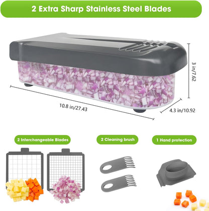LHS Vegetable Chopper Multifunctional Food Chopper Onion Chopper Vegetable Slicer Dicer Cutter Potato Cutter Veggie Chopper with Container with Spiralizer (12 in 1, Black)