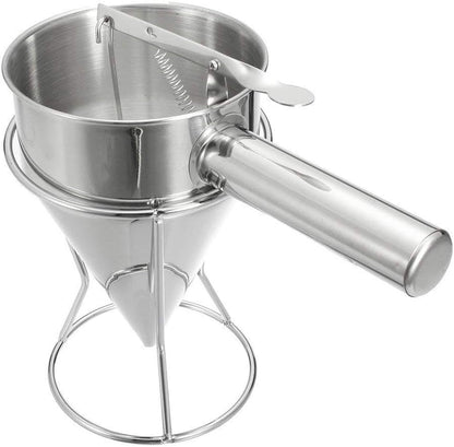 Confectionery Funnel Pancake Batter Dispenser with Stand Rack - 1000 ML Stainless Steel Cupcake Funnel - Pancake Maker Home Kitchen - 4 Cup DIY Baking Tool - (10” x 10.5” x 5.5”)