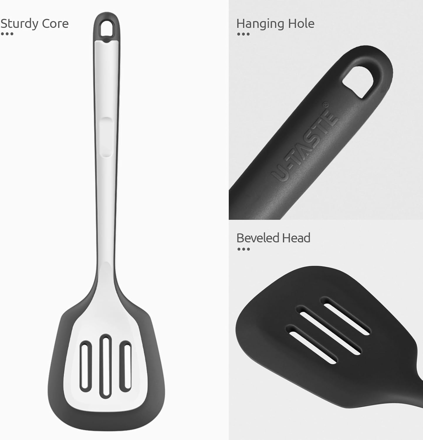 600ºF Heat Resistant Slotted Turner: U-Taste 13.6in Silicone Kitchen Spatula Flipper, 3.74in Wide Food Grade Flexible Thin Rubber Cooking Utensil for Egg, Pancake, Cookie in Nonstick Cookware (Red)