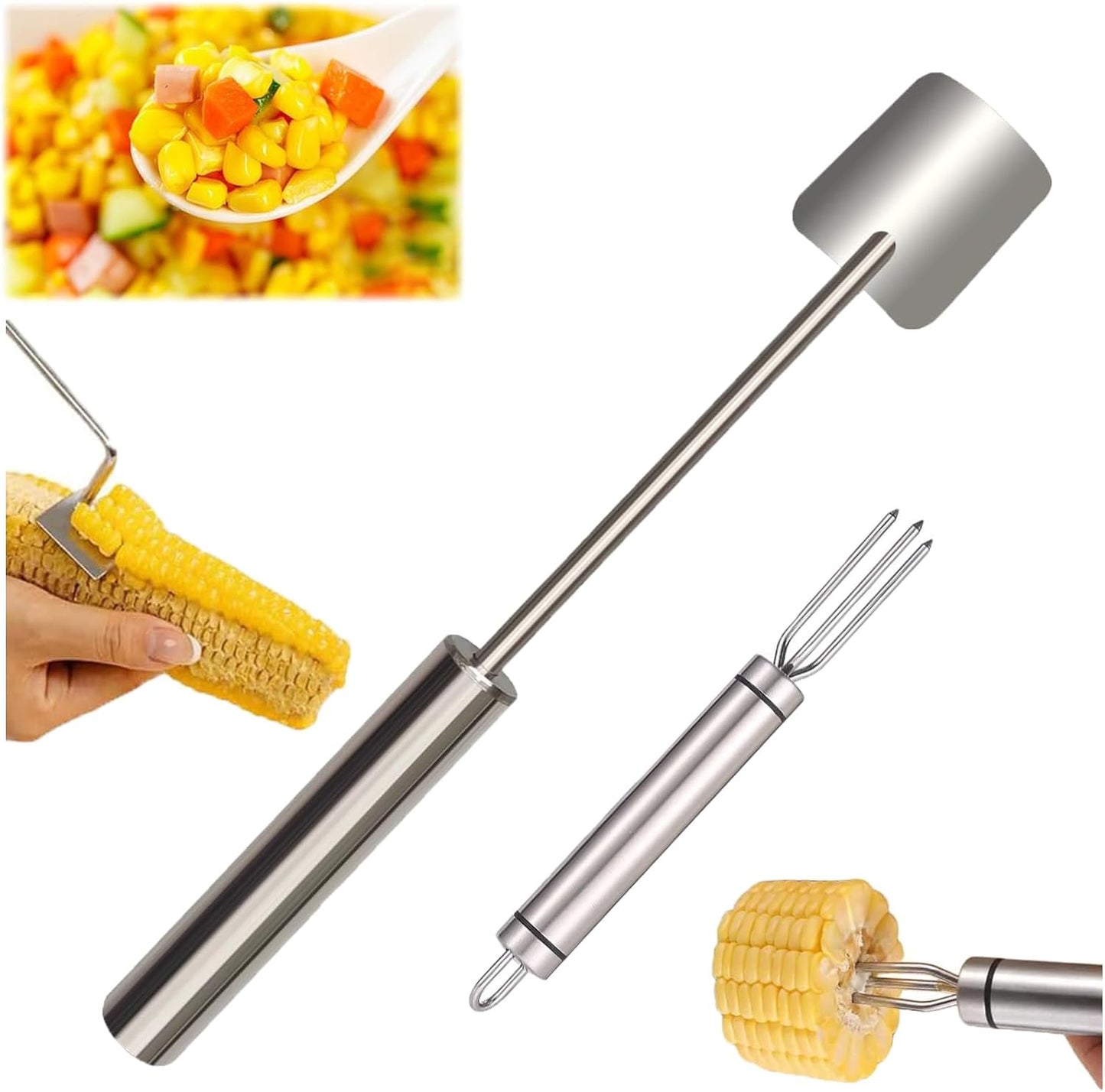 Corn Peeler, Corn Kernel Removers, Long Handle Stainless Steel Corn Stripping Tool Thresher Scraper for Home Kitchens, Restaurant Chefs