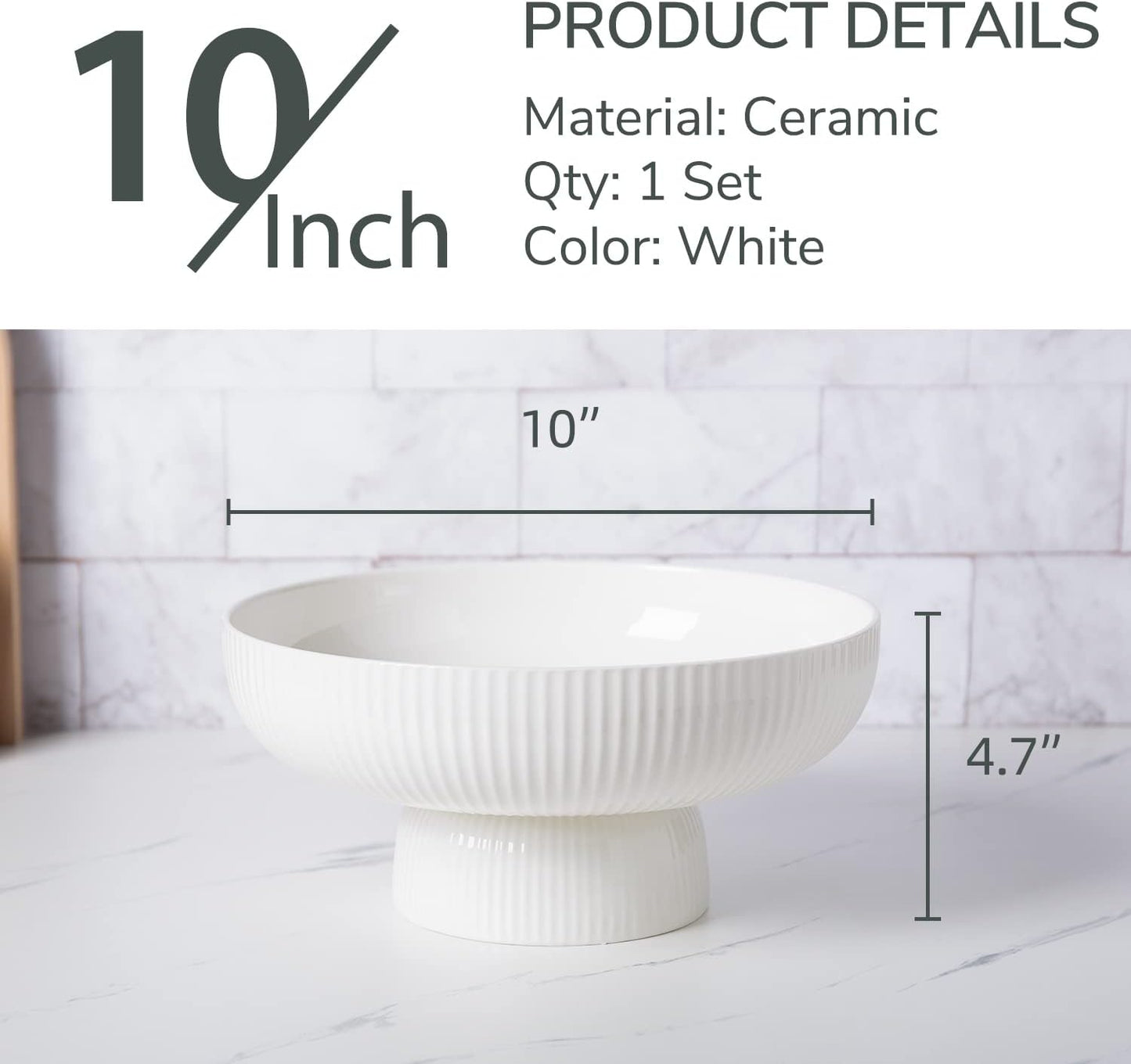 Ceramic Fruit Bowl with Draining Holes, 10" Large Fruit Basket with Multifunctional Removable Pedestal, Decorative Fruit Bowl for Table Countertop, Fruit and Vegetable Holder, Grey
