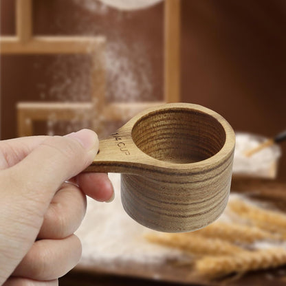 Oedema 2 Pcs Wooden Measuring Cup 1/4 Cup Mini Coffee Scoop Kitchen Measure Tool Measuring Spoon for Coffee Beans Tea