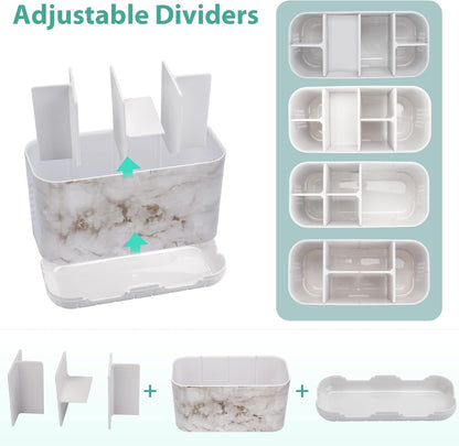 Boperzi Toothbrush and Toothpaste Holder Drainage for Bathroom Countertop with Adjustable Dividers, Large Toothpaste Caddy Organizer Storage Rustic Decor Set Anti-Slip for Shower,Family,Kids Gray