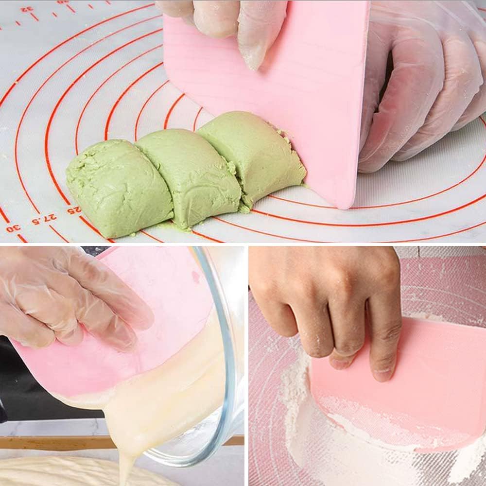 Dough Bowl Scraper Silicon Pastry Scrapers Home Kitchen Food Grade PE Backing Dough Blenders Hard Cutter for Cooking Bread Cake Mixing Pastry Dough Scrapers 4 Packs