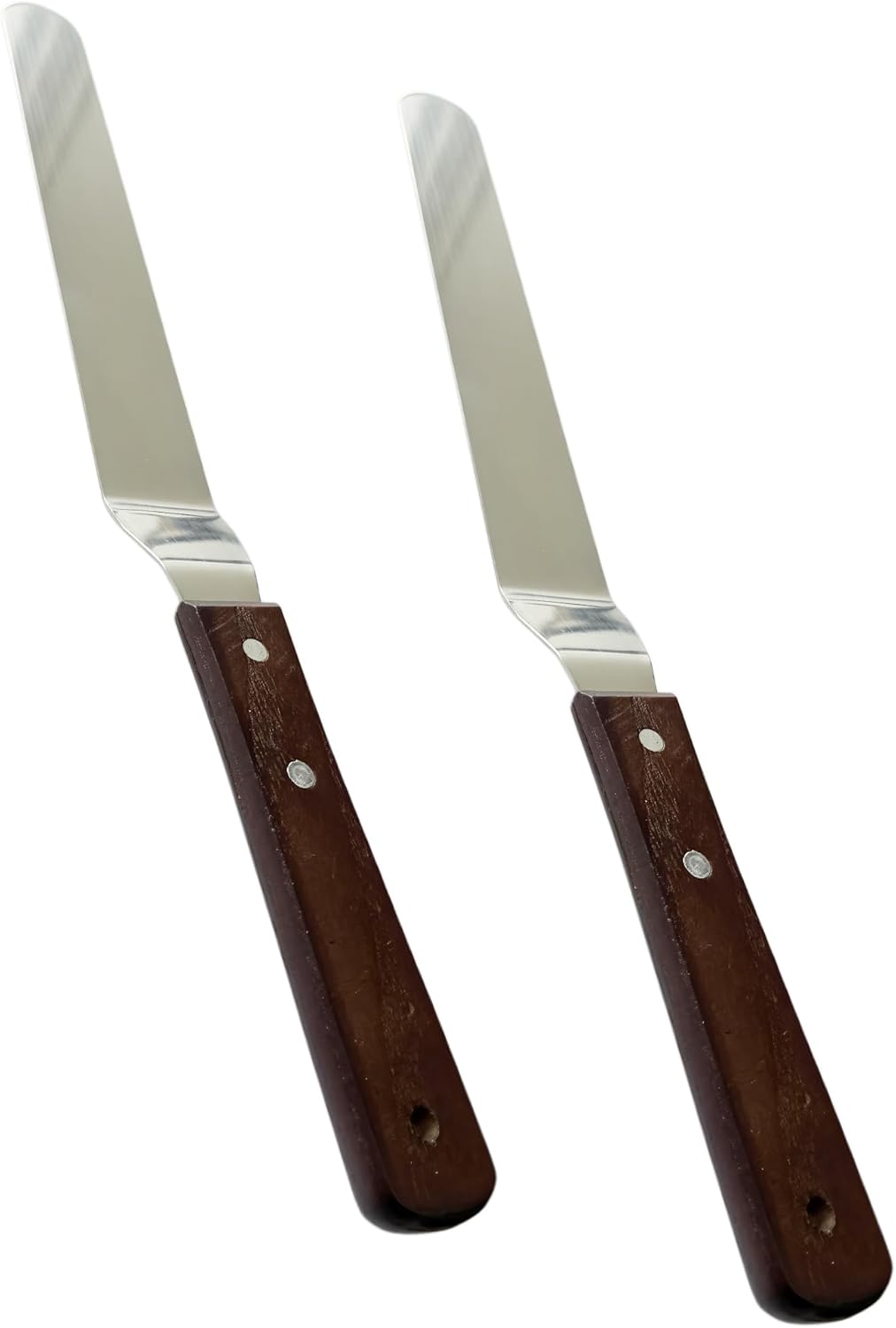 Offset Spatula Set of 2, 4-Inch Flexible Stainless Steel Blade Icing Spatulas with Comfortable Wood Handle, Angled Spreader for Cake Decorating, Baking, and Pastry Frosting