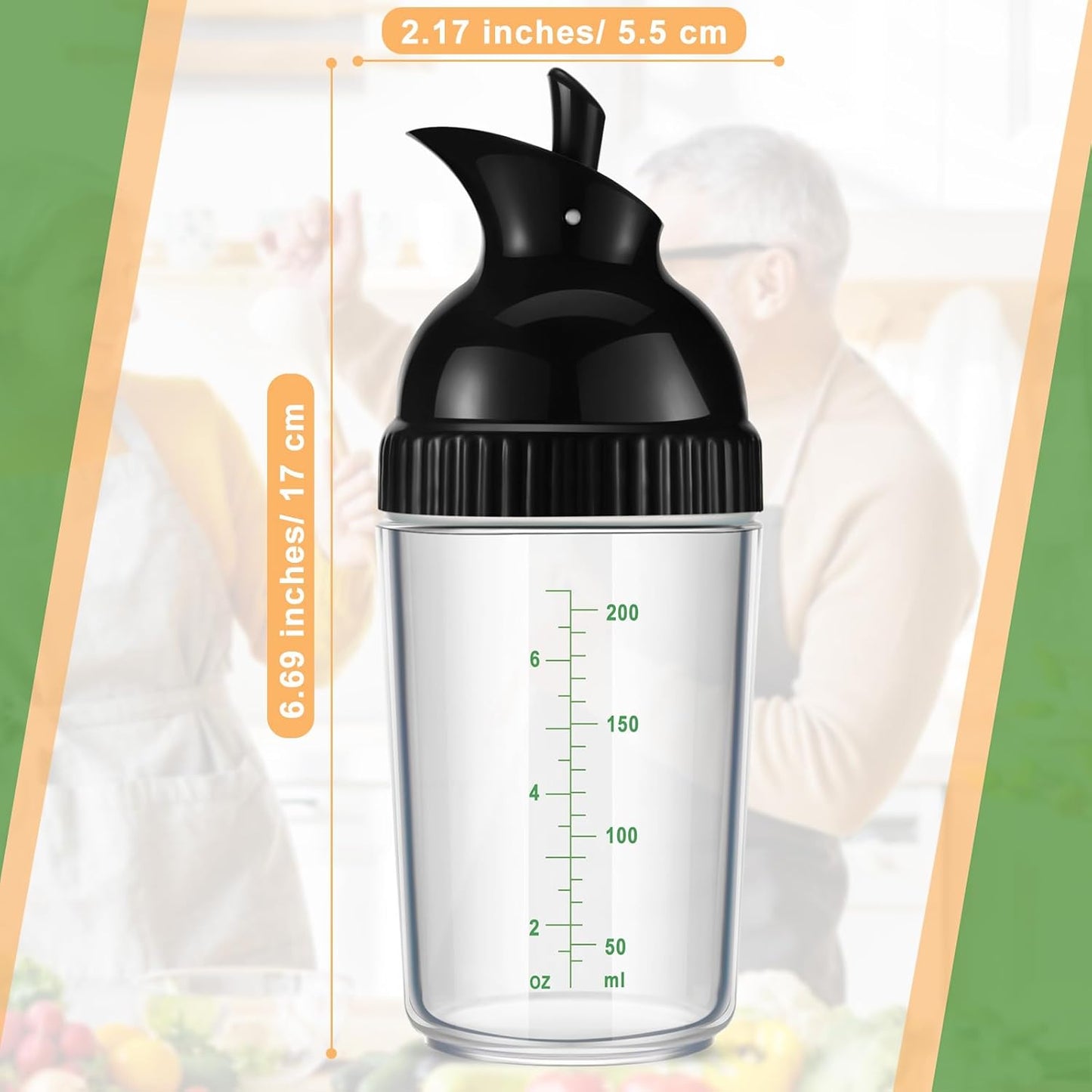Lallisa 3 Pcs Salad Dressing Shaker 7 oz Salad Dressing Dispenser Mixer Shaker for Soy Sauce Vinaigrette Kitchen Spice Oil Vinegar Container (Black)
