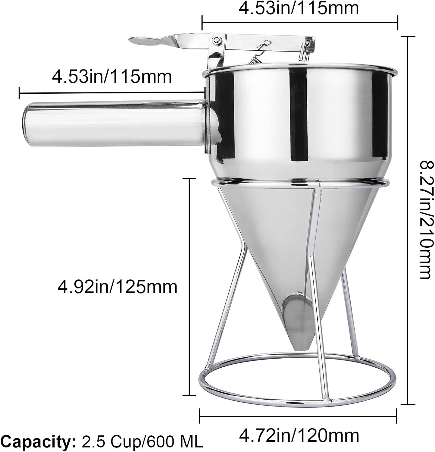MyLifeUNIT Stainless Steel Pancake Batter Dispenser, Funnel Dispenser with Stand for Takoyaki and Baking