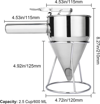 MyLifeUNIT Stainless Steel Pancake Batter Dispenser, Funnel Dispenser with Stand for Takoyaki and Baking