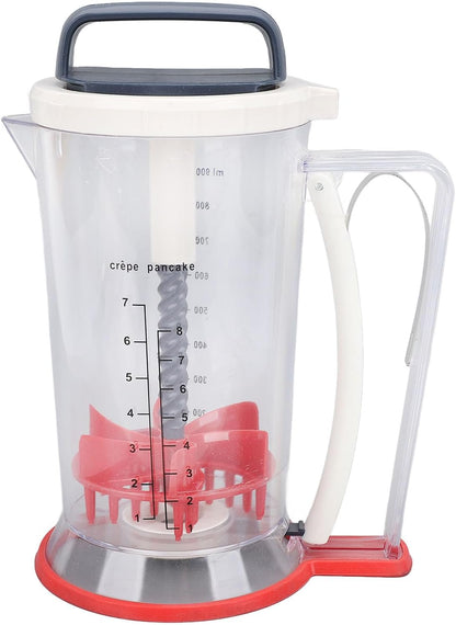Pancake Batter Dispenser, 900ml Multifunction Manual Batter Separator with Squeeze Handle Mixing Function and Measuring Scale Baking Tool for Pancakes, Waffles, Muffins, Crepes & Cupcakes