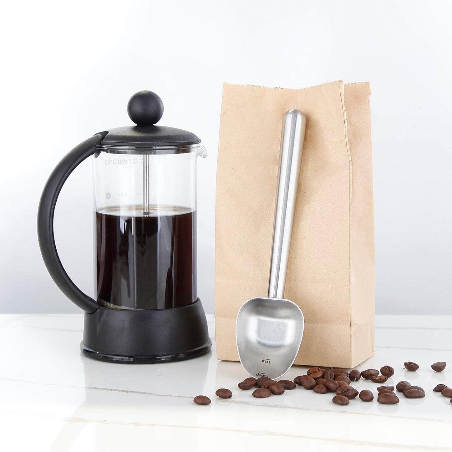 Easyworkz Stainless Steel Long Hollow Handle Coffee Scoop,7g Measuring Spoon for Ground Coffee and Loose Leaf Tea, Rose Gold-Black