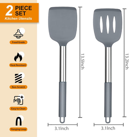 E-far Cooking Utensils Set of 4, Silicone Kitchen Utensils for Non-stick Cookware, Heat Resistant & Non-toxic Slotted Spatula Solid Spoon Turner for Flipping Mixing Serving Basting(Black)