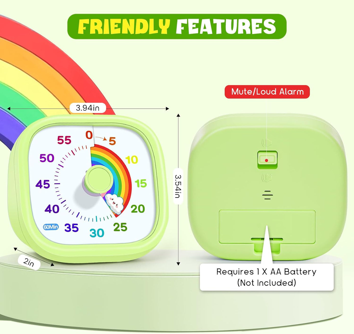 HIPPIH Visual Timer for Kids - 60 Minute Pomodoro Timers for Classroom Kitchen Office, Countdown Kids Timer Clock with Rainbow Disk, Desk Time Management Tool for Toddler with Silent Operation, Blue