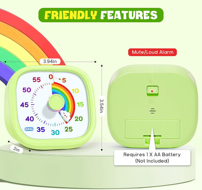 HIPPIH Visual Timer for Kids - 60 Minute Pomodoro Timers for Classroom Kitchen Office, Countdown Kids Timer Clock with Rainbow Disk, Desk Time Management Tool for Toddler with Silent Operation, Blue