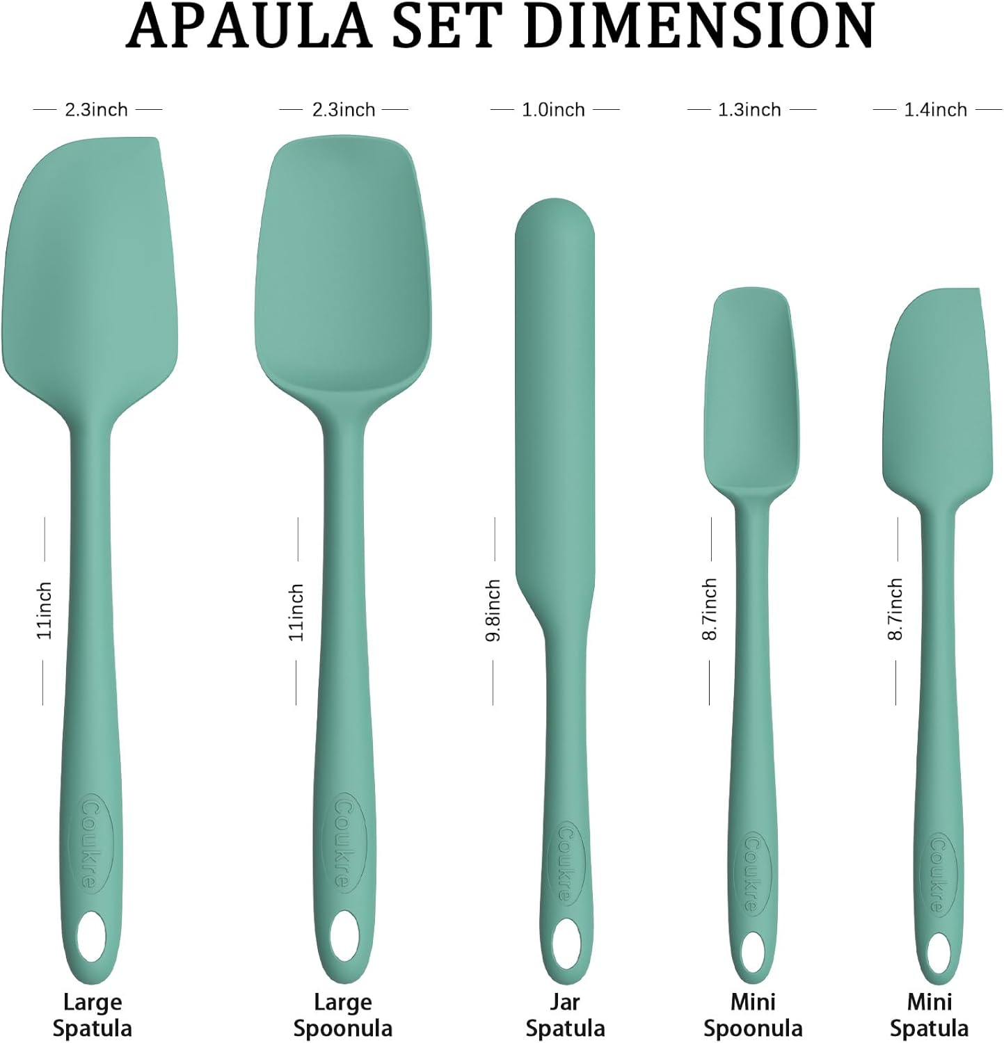 Coukre Silicone Spatula Set of 5,High Temperature Resistant, Food Grade Silicone, Dishwasher Safe, for Baking, Cooking (Pure Colorful A)