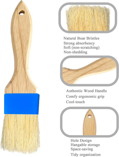 Pastry Brush,Basting Brush 2 in-Natural Boar Bristle Basting Brush for Cooking,Food Grade Brushes for Baking,Heat Resistant to Spread Oil,Sauce,Butter,Flour,Egg Wash Marinades for BBQ Barbecue(2 pc)