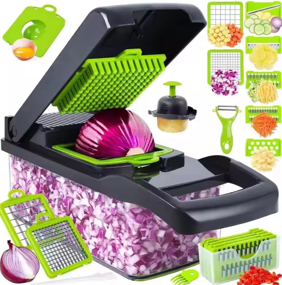16-in-1 Vegetable Chopper and Slicer Set ? Multifunctional Food Chopper with Onion Dicer, Spiralizer, Graters, Egg Separator, Onion Holder & 7 Interchangeable Blades ? Veggie & Fruit Cutter