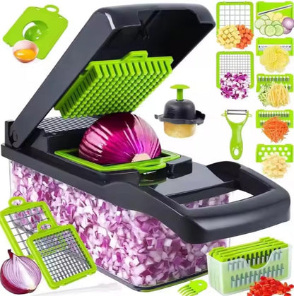 16-in-1 Vegetable Chopper and Slicer Set ? Multifunctional Food Chopper with Onion Dicer, Spiralizer, Graters, Egg Separator, Onion Holder & 7 Interchangeable Blades ? Veggie & Fruit Cutter