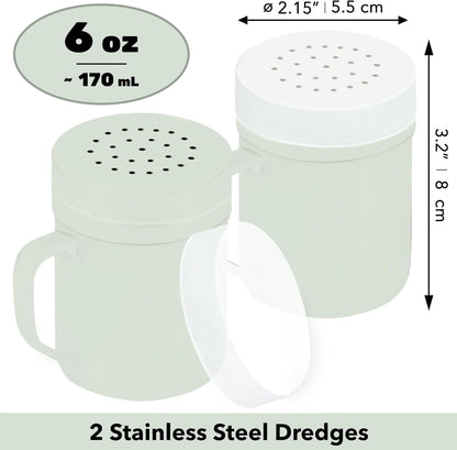 CUSINIUM Metal Salt Pepper Dredge Shakers - With Handle - Seasonings Spice Shakers With Holes and Lids - 10 Ounce, 2pcs | Style: Medium