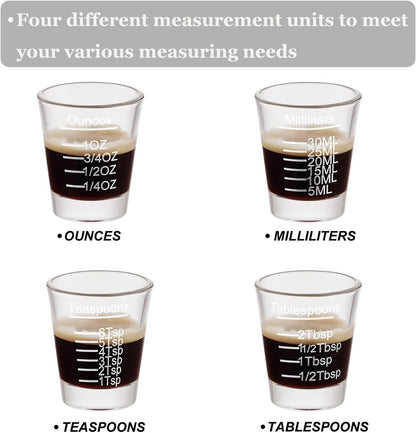 Ackers Shot Glasses Etching Scale Measuring Cup 2PACK Espresso Shot Glasses Liquid Heavy Glass 26-Incremental Measurement 1 OZ, 2 TBS, 6 TSP, 30 ML Kitchen Tools