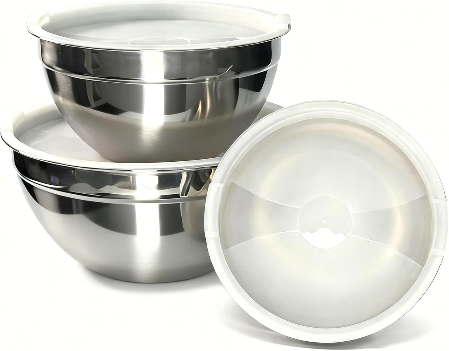 Stainless Steel Mixing Bowls With Lid, Metal Nesting Mixing Bowl Set Of 3, Prep Bowls For Food Prep, Cooking, Baking, Serving, Storage, Dishwasher Safe, Metal Bowls with Lids for 1.5/3/5 Qt, Silver