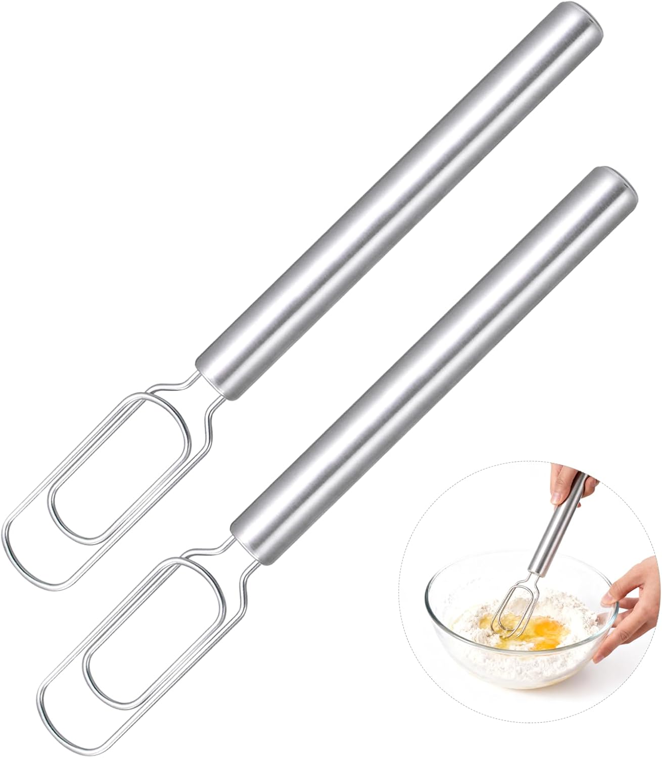 2 Pcs Danish Dough Whisk for Sourdough Starter, Reaches Jar Bottom, 12" Stainless Steel Bread Dough Blender for Baking, Mixing, Pizza Dough, Dishwasher Safe