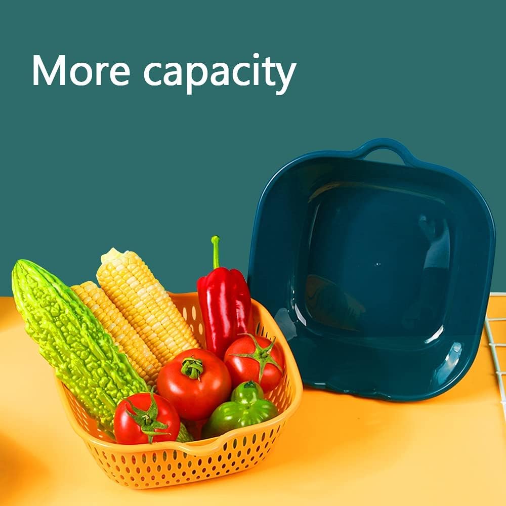 Vegetable Washing Baskets in The Kitchen Fruit Baskets Multi-layer Stackable Vegetable Sinks, Strainer and Washing Fruits and Vegetables Kitchen Colander Set (Blue Yellow)