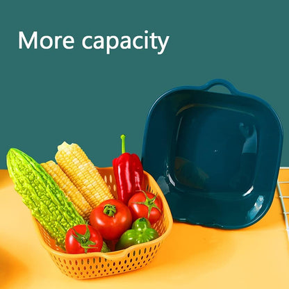 Vegetable Washing Baskets in The Kitchen Fruit Baskets Multi-layer Stackable Vegetable Sinks, Strainer and Washing Fruits and Vegetables Kitchen Colander Set (Blue Yellow)