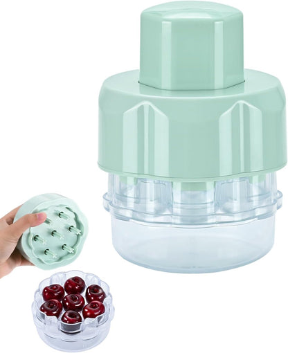Cherry Pitter Tool, Multiple Fruit Seed Remover, 7-Cherry Capacity, Red and Clear