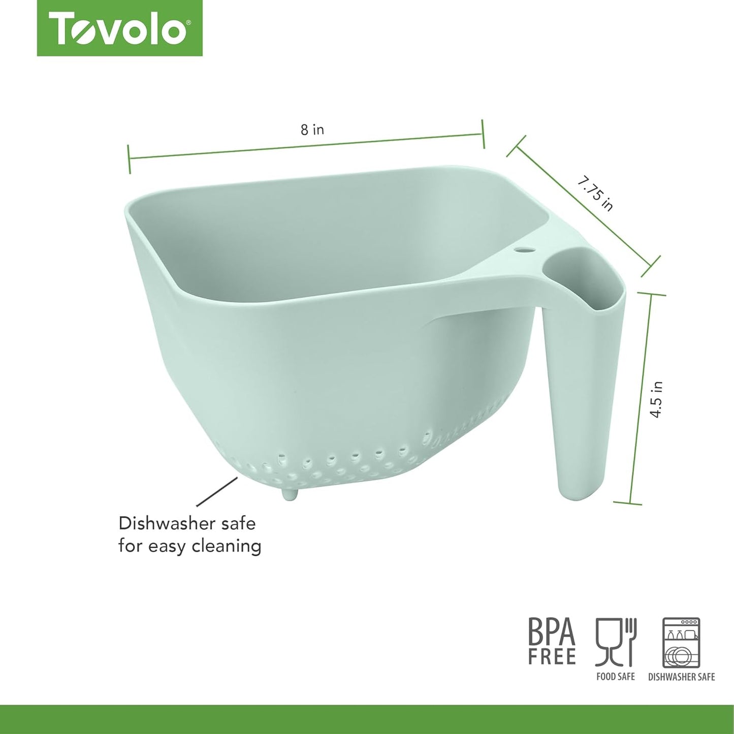 Tovolo Elements Square Colander with Handle Strainer Basket for Pasta Fruit Berries Veggies, Easy to Clean BPA Free Heat Resistant Plastic Colander with Spout 3 Quart Kitchen Strainer, Charcoal Gray