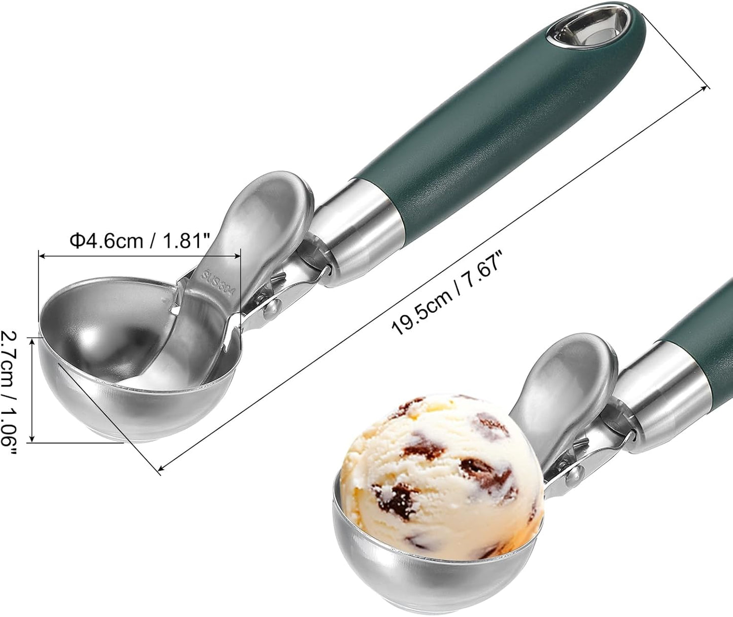 PATIKIL 4 Ounce Ice Cream Scoop with Trigger, 2 Pcs Stainless Steel Portion Cookie Scoop with Thumb Trigger for Cookie Dough Cupcake Batter Baking, Black