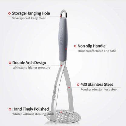 Joyoldelf Heavy Duty Stainless Steel Potato Masher with Potato Peelers, Masher Kitchen Tool & Food Masher/Potato Smasher with Silicone Handle, Perfect for Bean, Vegetable, Fruits, Avocado, Meat
