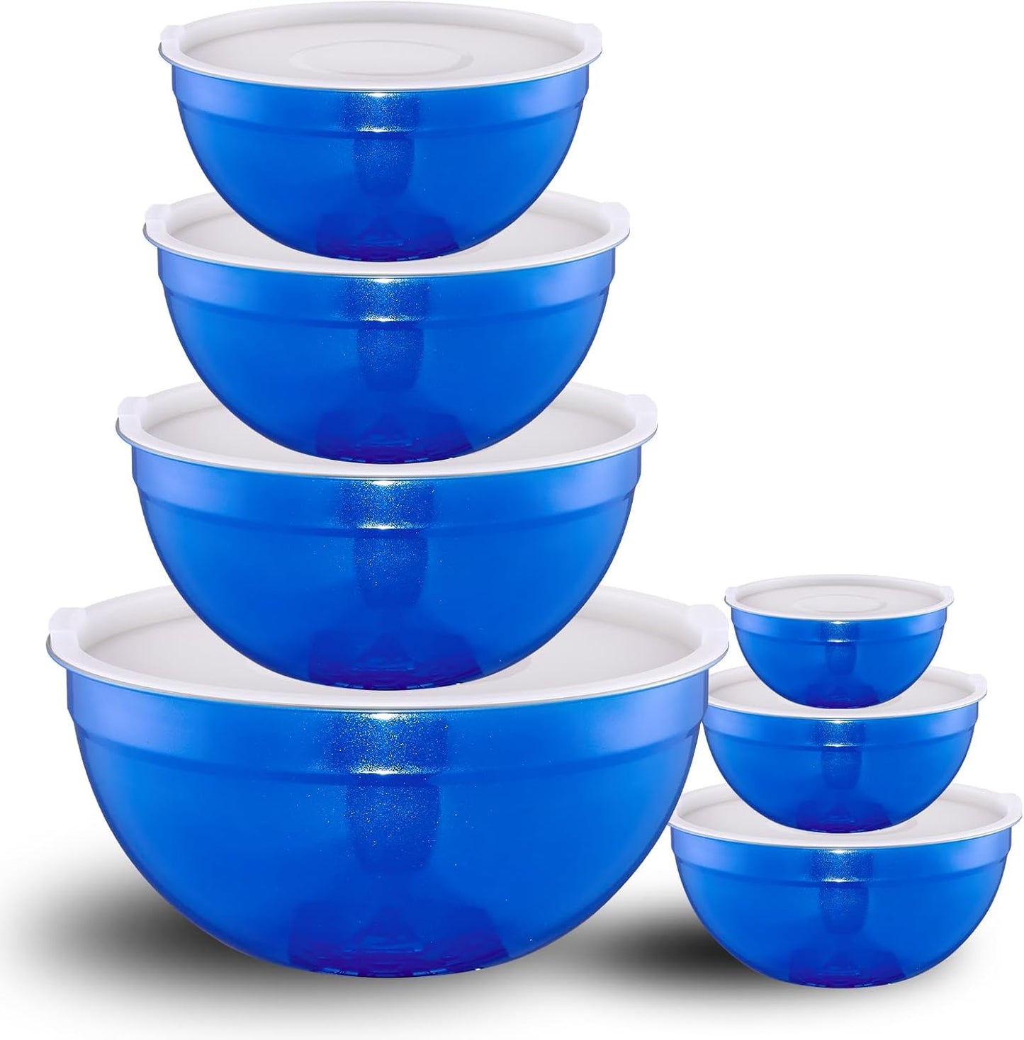 Red Mixing Bowls with Lids Set of 7, Stainless Steel Nesting Bowl with Khaki Lid for Non-slip Mixing Prepping Storing Serving, 7 Sizes-7/3.6/2.7/2.1/1.5/1/0.8 QT