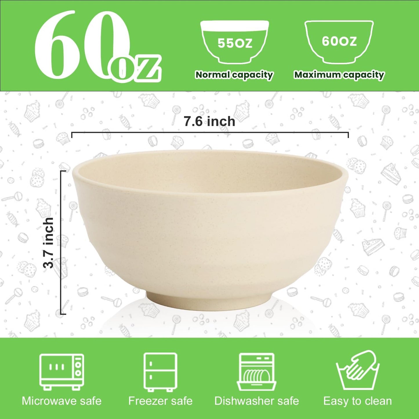 Wheat Straw Bowls Set with Lids, Unbreakable 40 OZ Cereal Bowls Set of 4, Salad Container for Lunch, Microwave & Dishwasher Safe Bowl Set for Kitchen, Picnic, RV, Camping, Multi