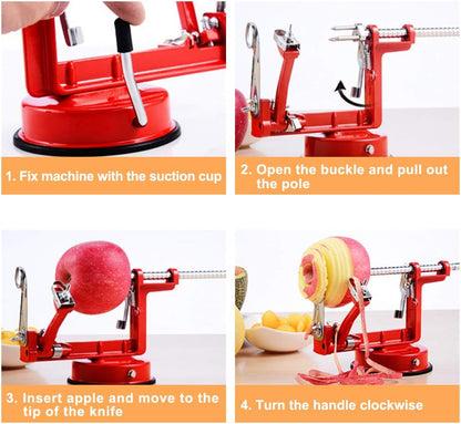 Apple Peeler Slicer Corer 3 In 1, Potato Peelers, Stainless Steel Heavy Duty with Suction Cup Base (vermilion)