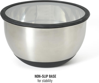 Calphalon Orbit 3 Piece Mixing Bowl Set with Acacia Wood Lids, Nesting Kitchen Mixing Bowls for Baking, Cooking, Meal Prep and Food Storage, Durable Design with Airtight Style Covers