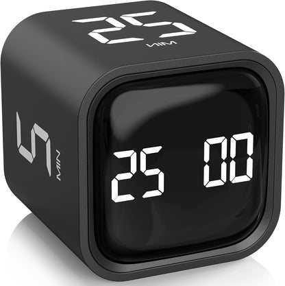 Rotating Pomodoro Timer 5, 25, 10 50 Minutes Preset, Desk Productivity Flip Timer, ADHD Tool Cube Countdown Stopwatch, Vibration/High/Low Volume/Custom Modes, for Work, Study, Back to School, Kitchen