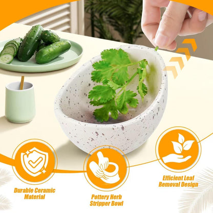 Handmade Ceramic Herb Stripper Bowl-Ceramic Herb Peeling Bowl Kitchen Herbs Leaf Stripping Tool Pottery Herb Peeler for Kale, Thyme, Basil, Rosemary Stripper