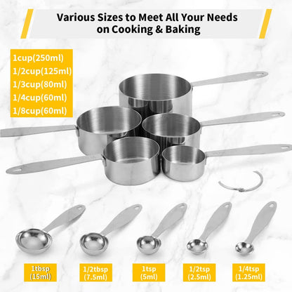 Joyhill Stainless Steel Measuring Cups and Spoons Set of 10 Piece, Nesting Metal Measuring Cups Set with Soft Touch Silicone Handles for Dry and Liquid Ingredients, Cooking & Baking (Colorful)