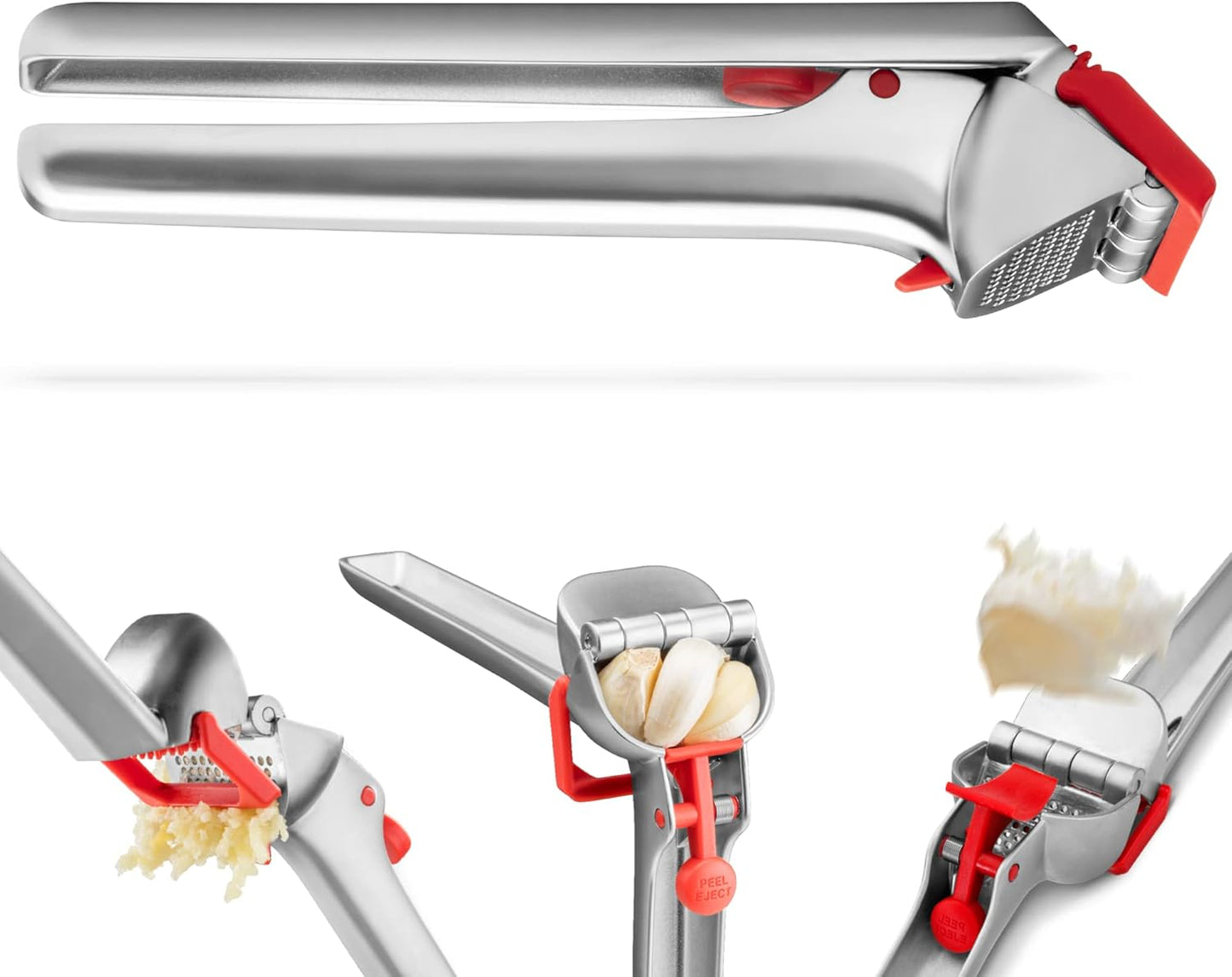Dreamfarm Garject Lite 2-In-1 Garlic Peeler, Garlic Press & Mincer with Garlic Peel Ejector, Nylon - Red