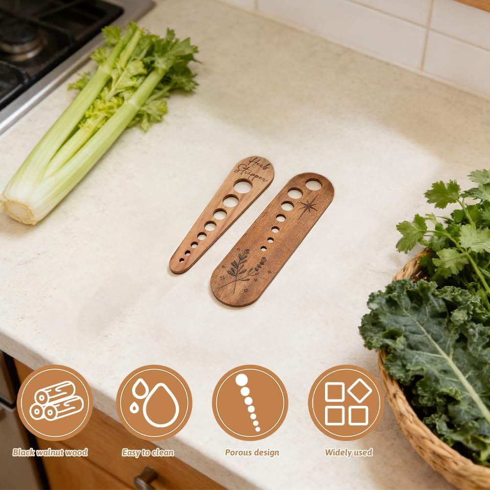Herb Stripper 2pack, 7 Hole/8 Hole Wooden Vegetable Leaf Separator, 4mm-18mm Sized Holes Handmade Herb Stripper Tool with Cleaning Brush, Gifts for Chefs and Home Cooks