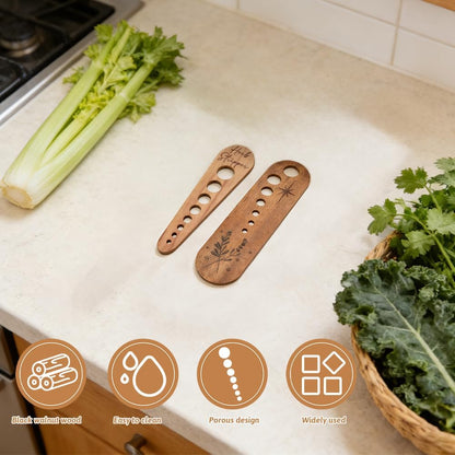Herb Stripper 2pack, 7 Hole/8 Hole Wooden Vegetable Leaf Separator, 4mm-18mm Sized Holes Handmade Herb Stripper Tool with Cleaning Brush, Gifts for Chefs and Home Cooks