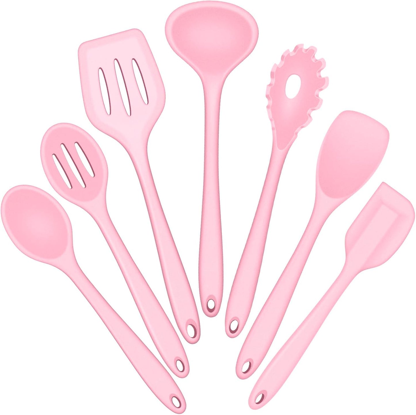 E-far Silicone Cooking Utensils Set, 7-Piece Black Heat Resistant Kitchen Utensils Set, Kitchen Nonstick Tools Spatula Ladle Spoon Pasta Server for Non-stick Cookware, Non-Toxic & Dishwasher safe