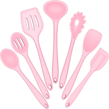 E-far Silicone Cooking Utensils Set, 7-Piece Black Heat Resistant Kitchen Utensils Set, Kitchen Nonstick Tools Spatula Ladle Spoon Pasta Server for Non-stick Cookware, Non-Toxic & Dishwasher safe