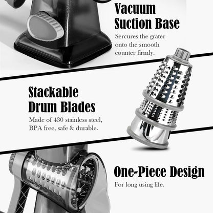 Badelite Cheese Grater Vegetable Cheese Shredder Slicer Grater for Kitchen 3 Changeable Blades for Cheese Potato Zucchini Nuts Chocolate (Grey Blue)