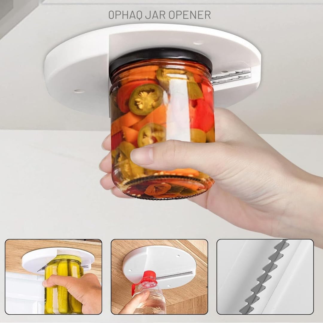 Under Cabinet Jar Opener, Original Jar Lid Opener, Ideal for Seniors, Weak Hands, Arthritis, White Plastic, Cylindrical Shape, Kitchen & Office Use