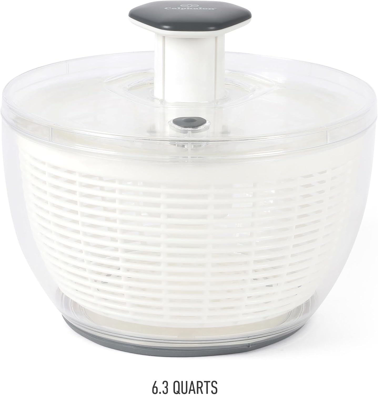 Calphalon Aero 6.3-Qt Stainless Steel Salad Spinner, Fruit & Vegetable Washer Bowl with Strainer Basket for Washing Lettuce, Spinach, Herbs & Fresh Produce