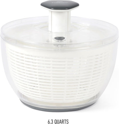 Calphalon Aero 6.3-Qt Stainless Steel Salad Spinner, Fruit & Vegetable Washer Bowl with Strainer Basket for Washing Lettuce, Spinach, Herbs & Fresh Produce